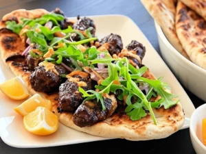homemade kebabs and flatbreads