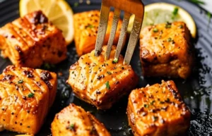 Lemon Garlic Air Fryer Salmon Bites
