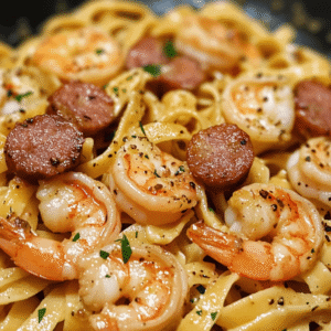 CREAMY CAJUN SHRIMP PASTA WITH SAUSAGE