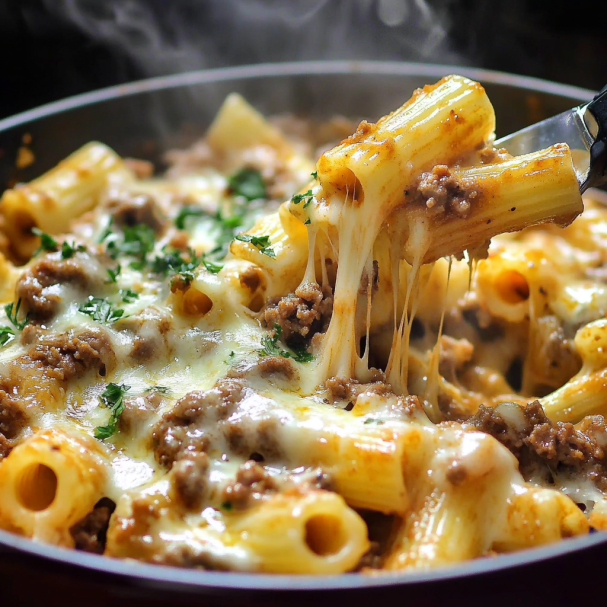 Cheesy Ground Beef Pasta Skillet