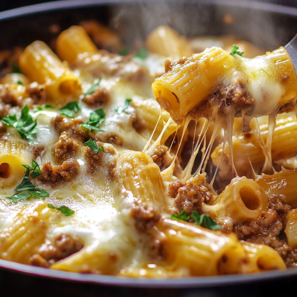 Cheesy Ground Beef Pasta Skillet