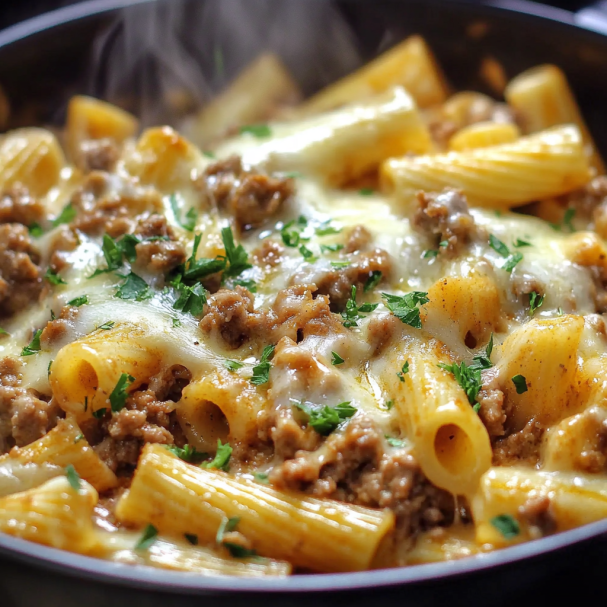 Cheesy Ground Beef Pasta Skillet