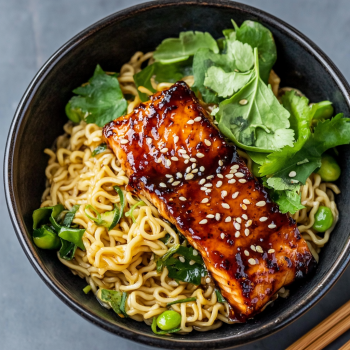 Glazed Miso Salmon Ramen Noodles