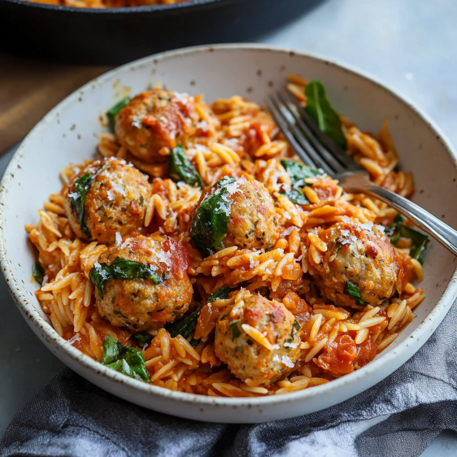 Marry Me Chicken Meatballs with Risoni