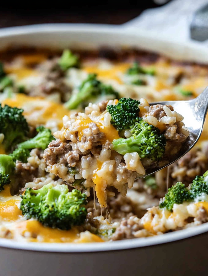 Cheesy Beef Broccoli and Rice Skillet