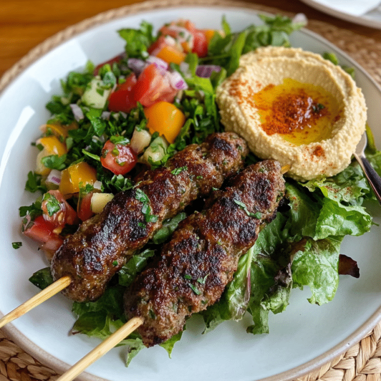 Lamb Kofta with Fattoush Salad and Hummus