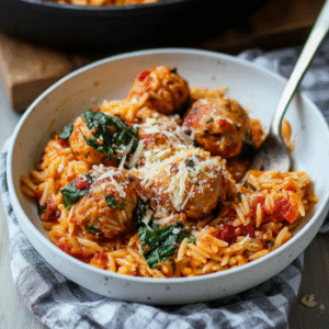 Marry Me Chicken Meatballs with Risoni