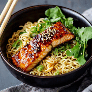 Glazed Miso Salmon Ramen Noodles