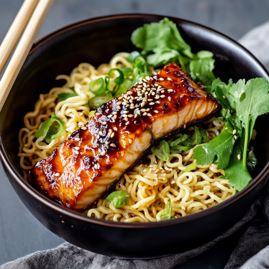 Glazed Miso Salmon Ramen Noodles
