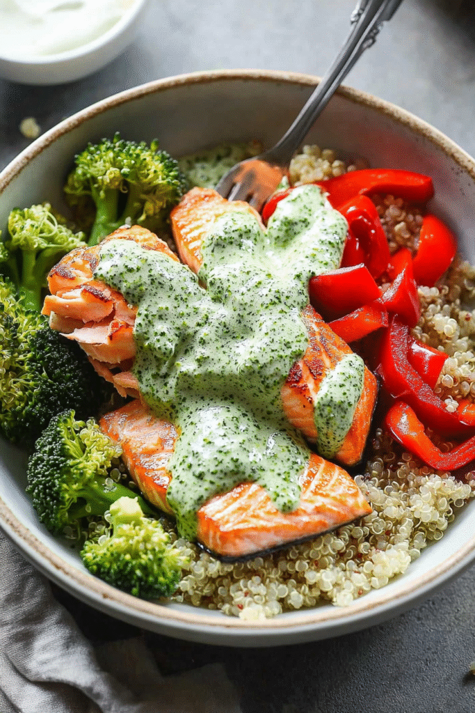 high-protein salmon and quinoa bowl