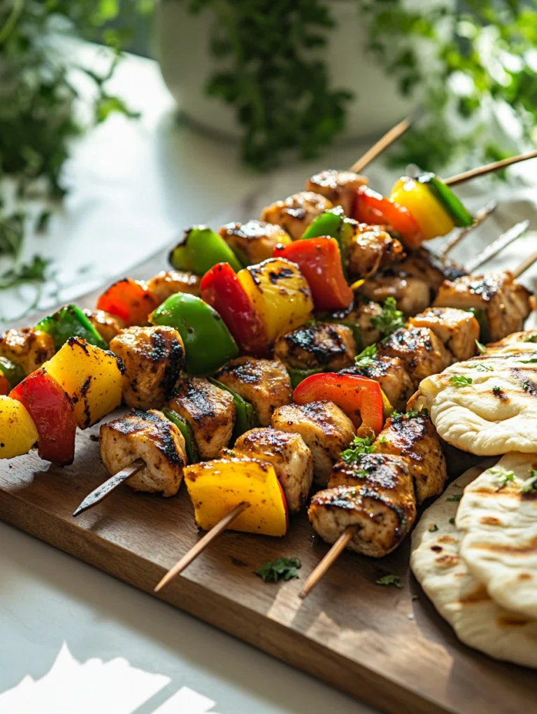 chicken kebabs with chopped salad