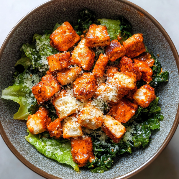 Buffalo Tofu with Caesar Salad