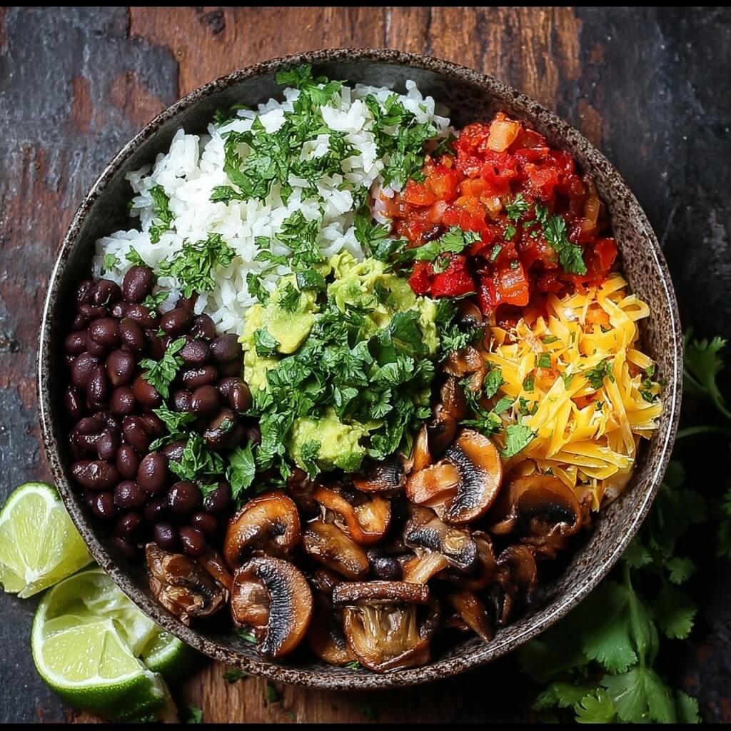 Vegan Burrito Bowl with Sautéed Mushrooms