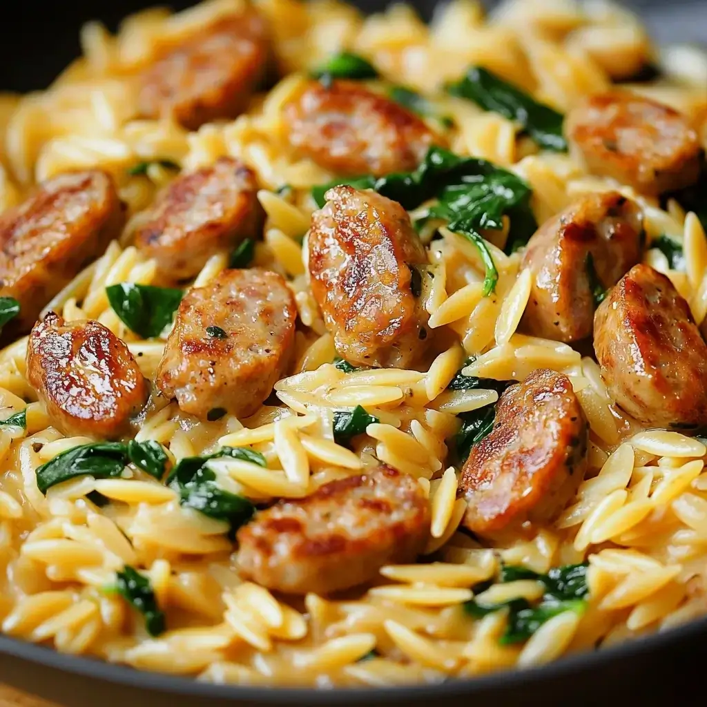 Creamy Chicken Sausage Orzo Skillet
