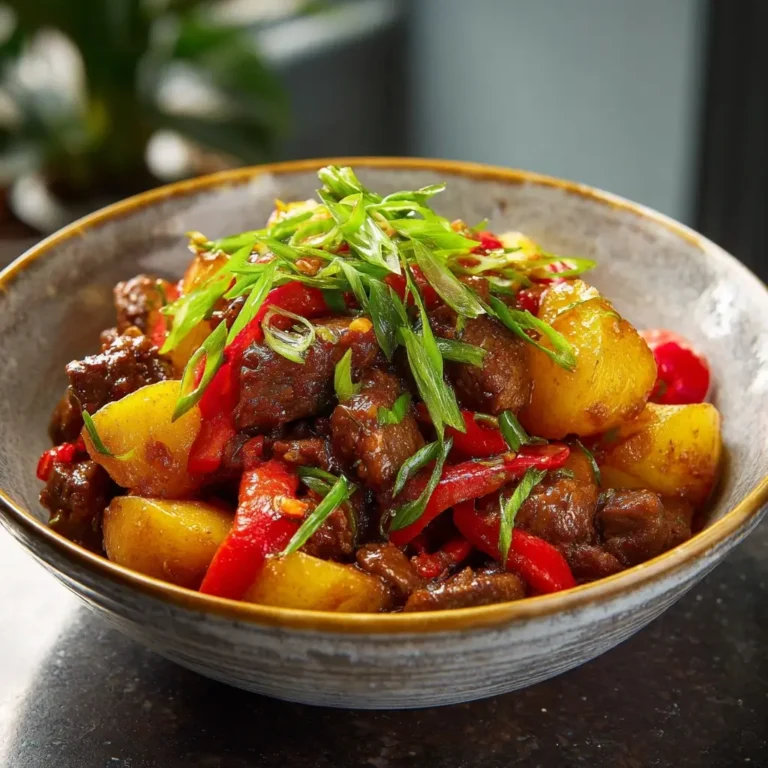 Crispy Potatoes with Saucy Beef