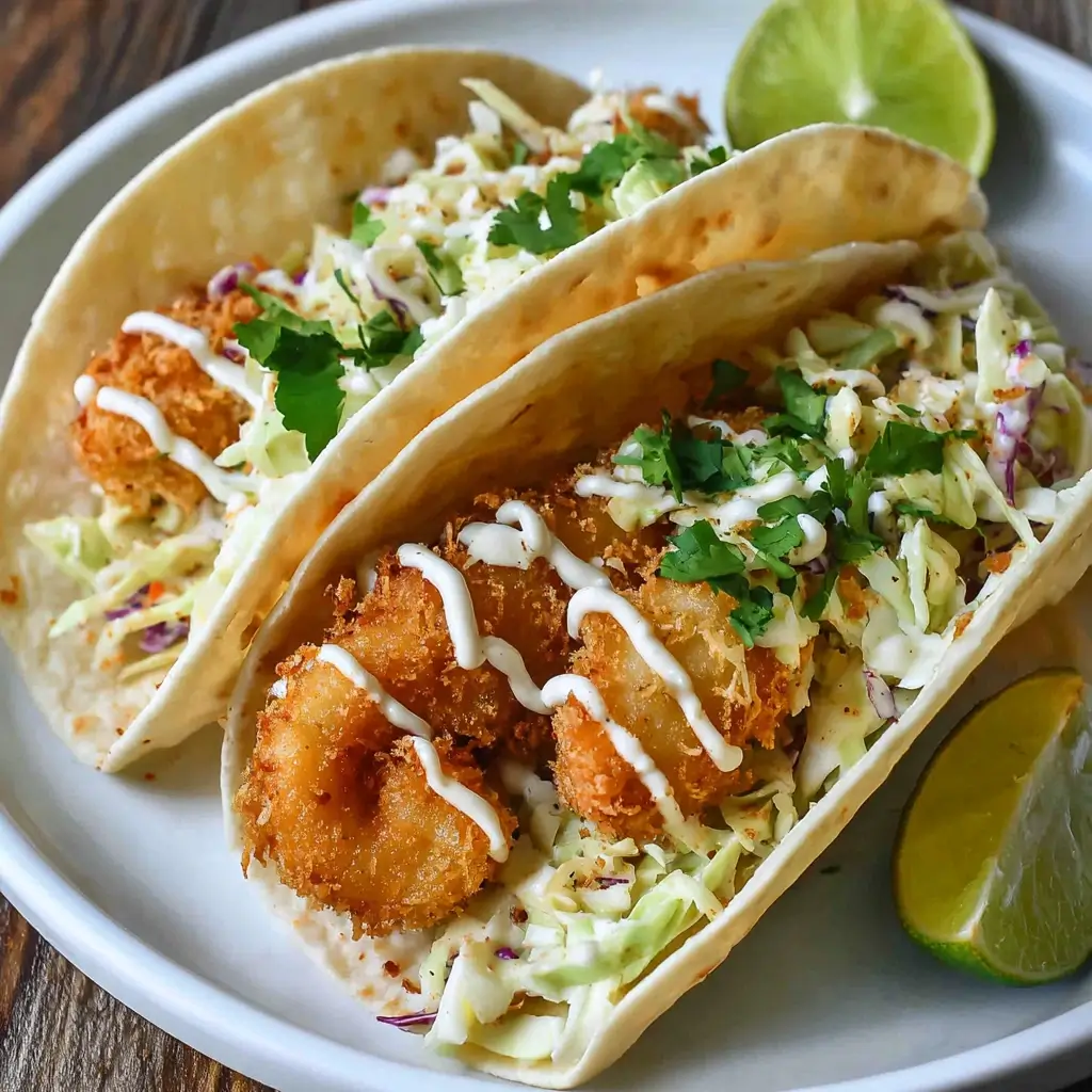 Crispy Shrimp Tacos with Cilantro Lime Slaw