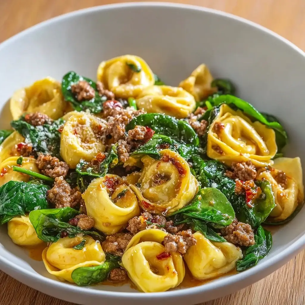 Garlic Butter Beef and Spinach Tortellini