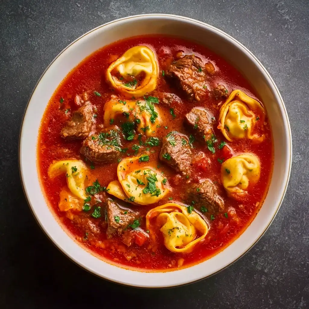 Hearty Tortellini in Tomato Beef Sauce