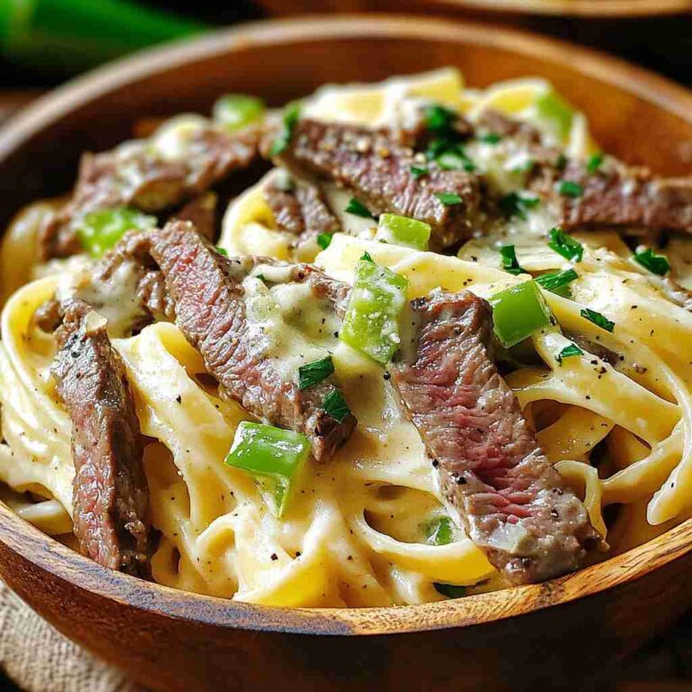 Philly Cheesesteak Pasta Delectable Creamy Dish