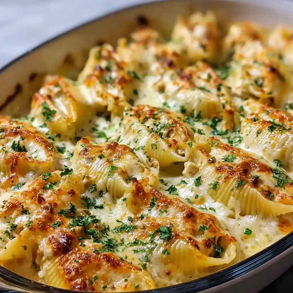 Garlic Butter Chicken Alfredo Stuffed Shells