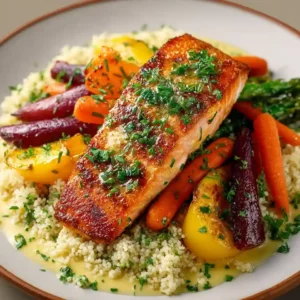 Honey Mustard Glazed Salmon with Roasted Veggies