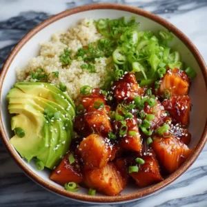 Honey Sriracha Salmon Quinoa Bowl