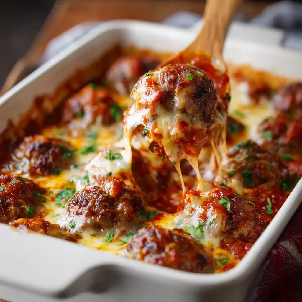 Keto Diet Friendly Meatball Casserole with Cheese and Sauce