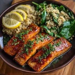 Lemon Herb Grilled Salmon with Quinoa and Spinach