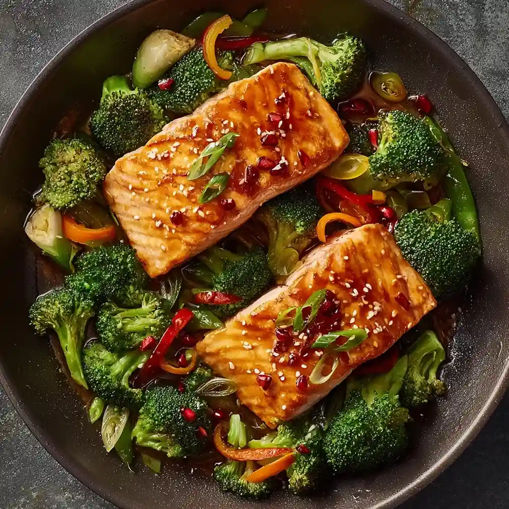 One-Skillet Garlicky Salmon And Broccoli