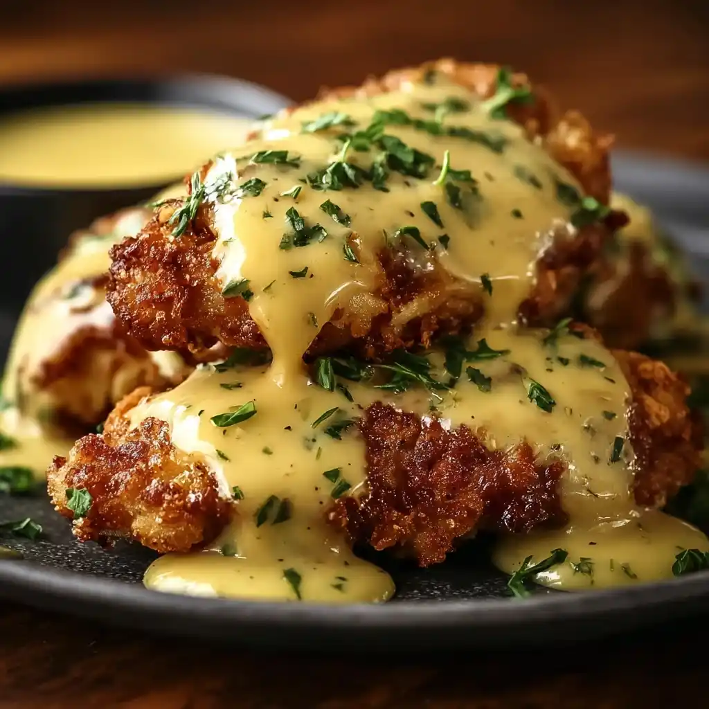 Pretzel Chicken with Mustard-Cheddar Sauce