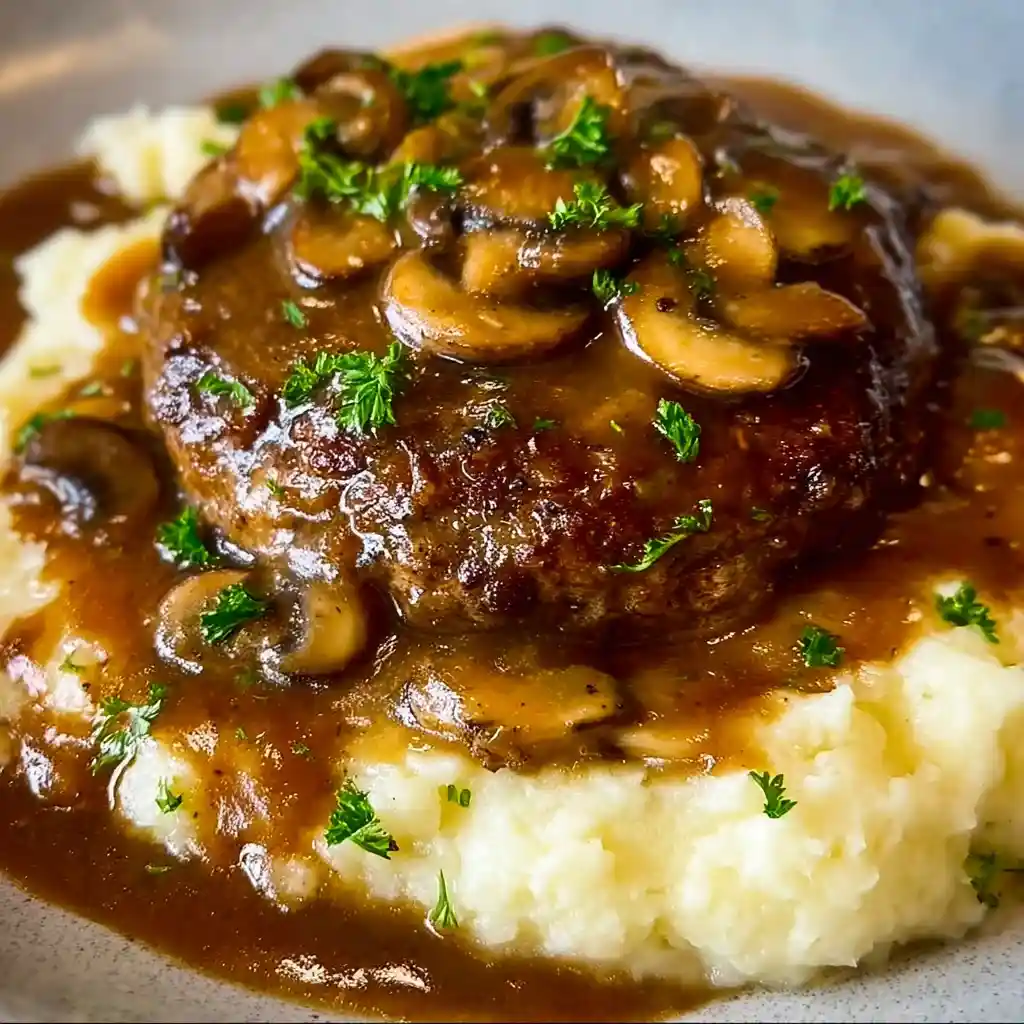 Salisbury Steak with Mashed Potatoes and Mushroom Gravy