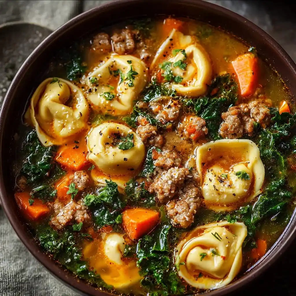 30-Min Cozy Autumn Tortellini Soup with Beef Sausage