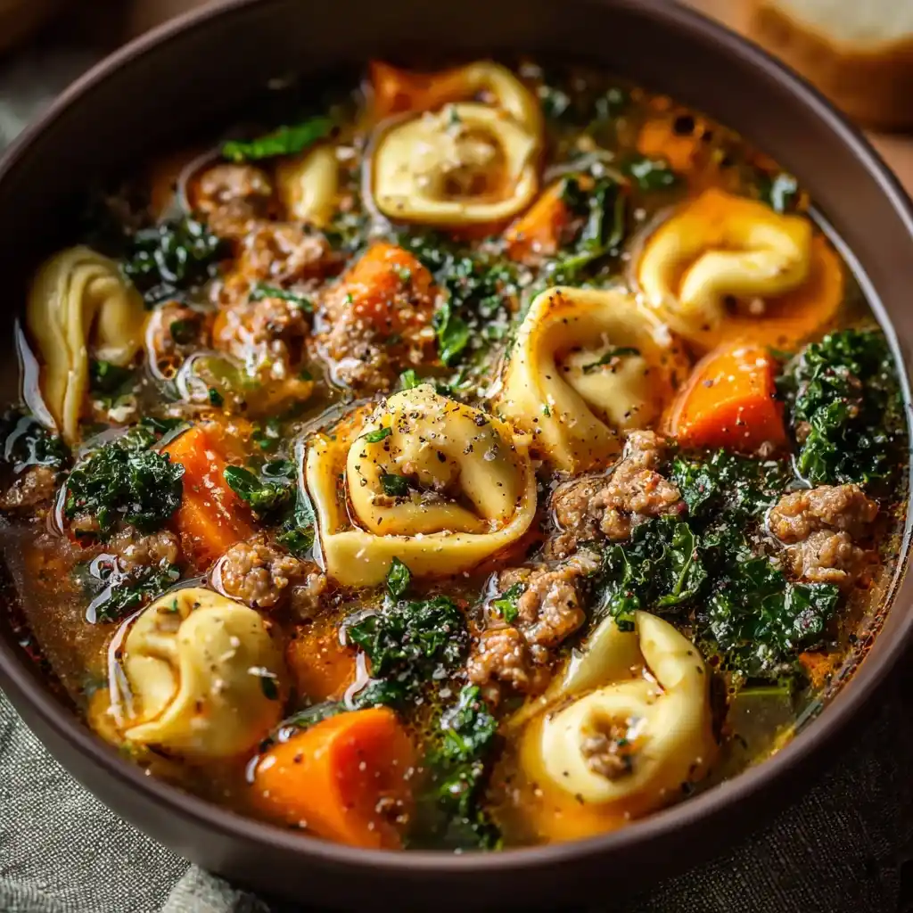 Autumn Tortellini Soup with Beef Sausage