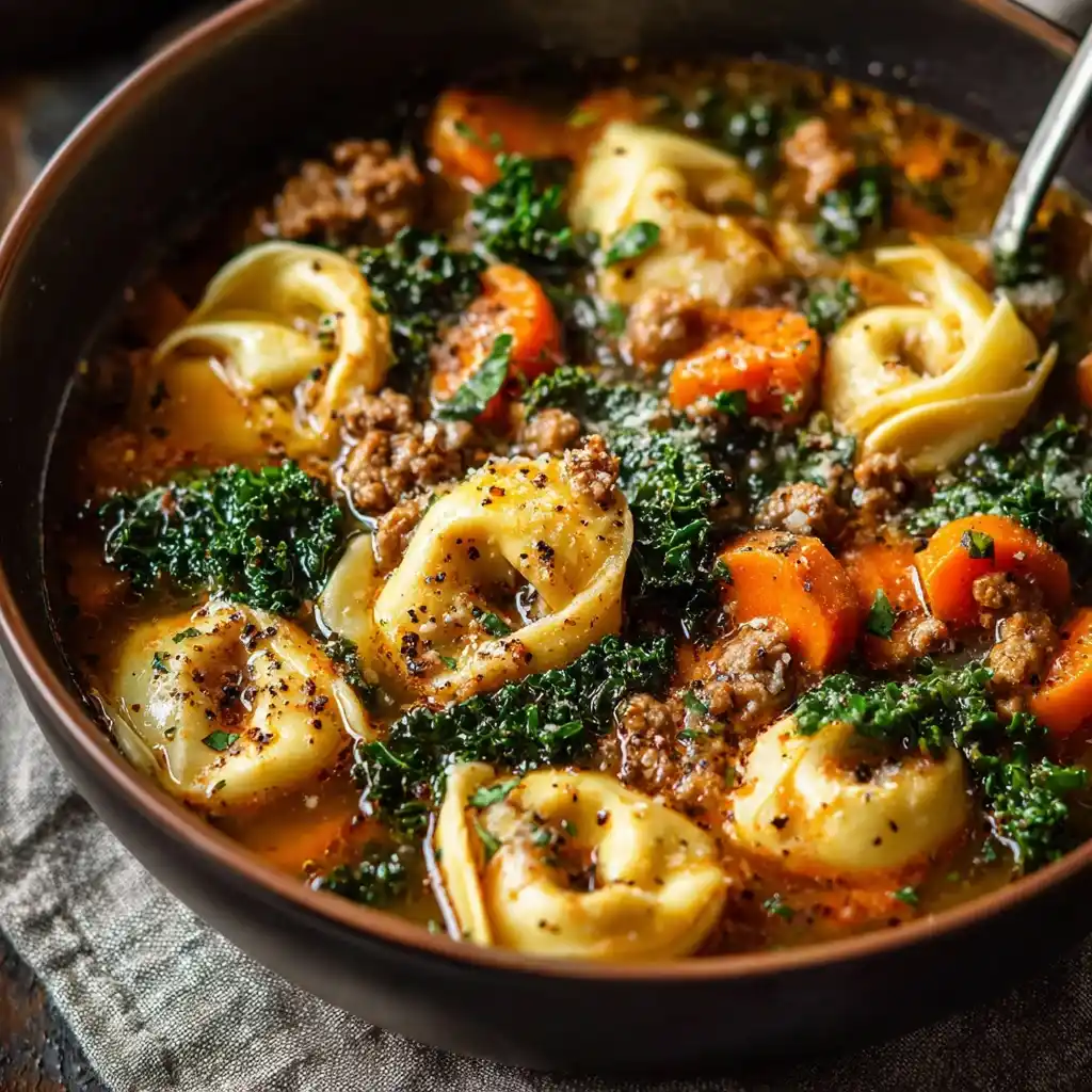 Autumn Tortellini Soup with Beef Sausage