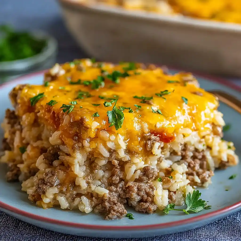 Cheesy Ground Beef & Rice Casserole