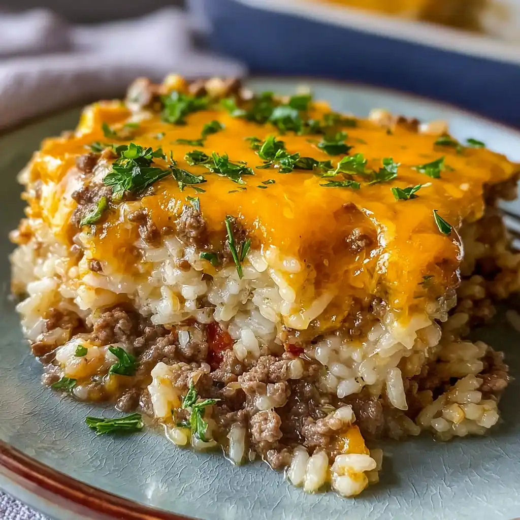 Cheesy Ground Beef & Rice Casserole