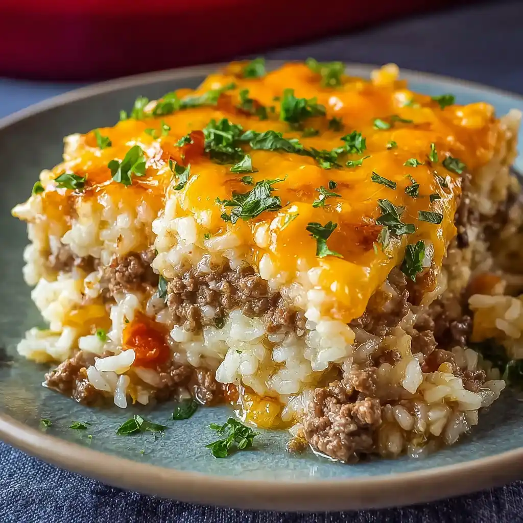 Cheesy Ground Beef & Rice Casserole