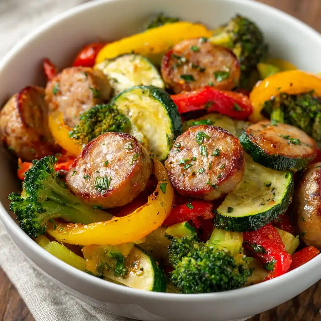 Easy Chicken Sausage Sheet Pan Dinner Healthy Chicken Sausage Veggie Bake Low Carb Chicken Sausage Sheet Pan Recipe Quick ...