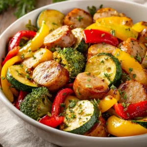 Easy Chicken Sausage Sheet Pan Dinner Healthy Chicken Sausage Veggie Bake Low Carb Chicken Sausage Sheet Pan Recipe Quick ...
