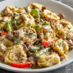 Easy Crock Pot Cheesesteak Tortellini Recipe Slow Cooker Cheesesteak Tortellini Soup Best Cheesesteak Tortellini Crock Pot...