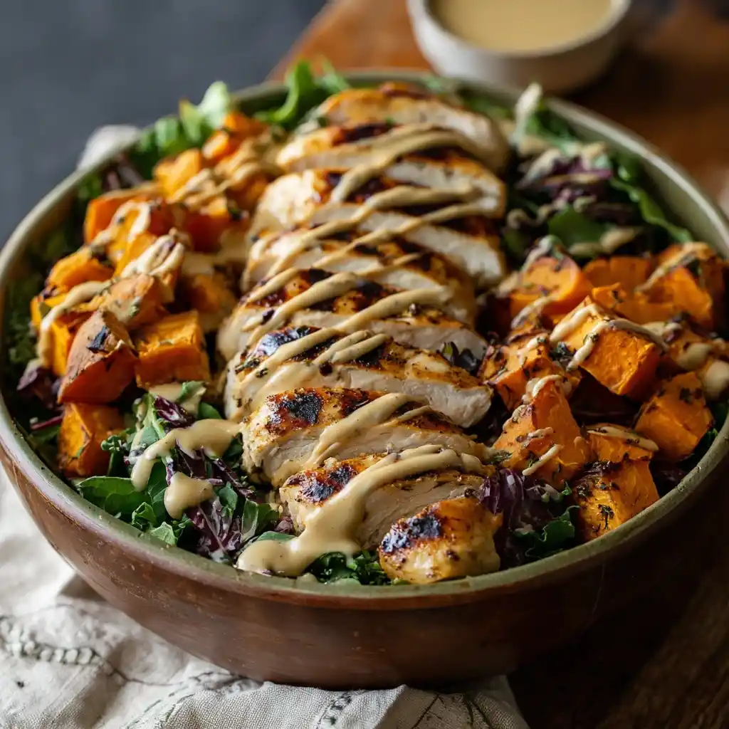 Maple Dijon Chicken & Roasted Sweet Potato Bowls