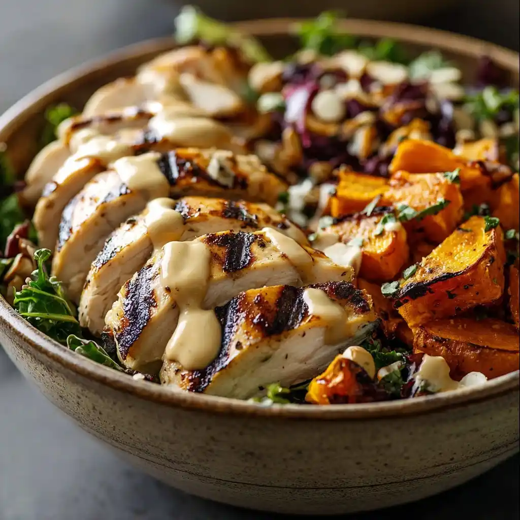 Maple Dijon Chicken & Roasted Sweet Potato Bowls