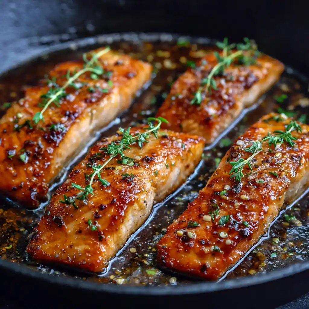 Easy Honey Garlic Butter Salmon Recipe 25-minute One-pan Salmon Dinner Healthy Honey Garlic Salmon Skillet Quick Honey Gar...