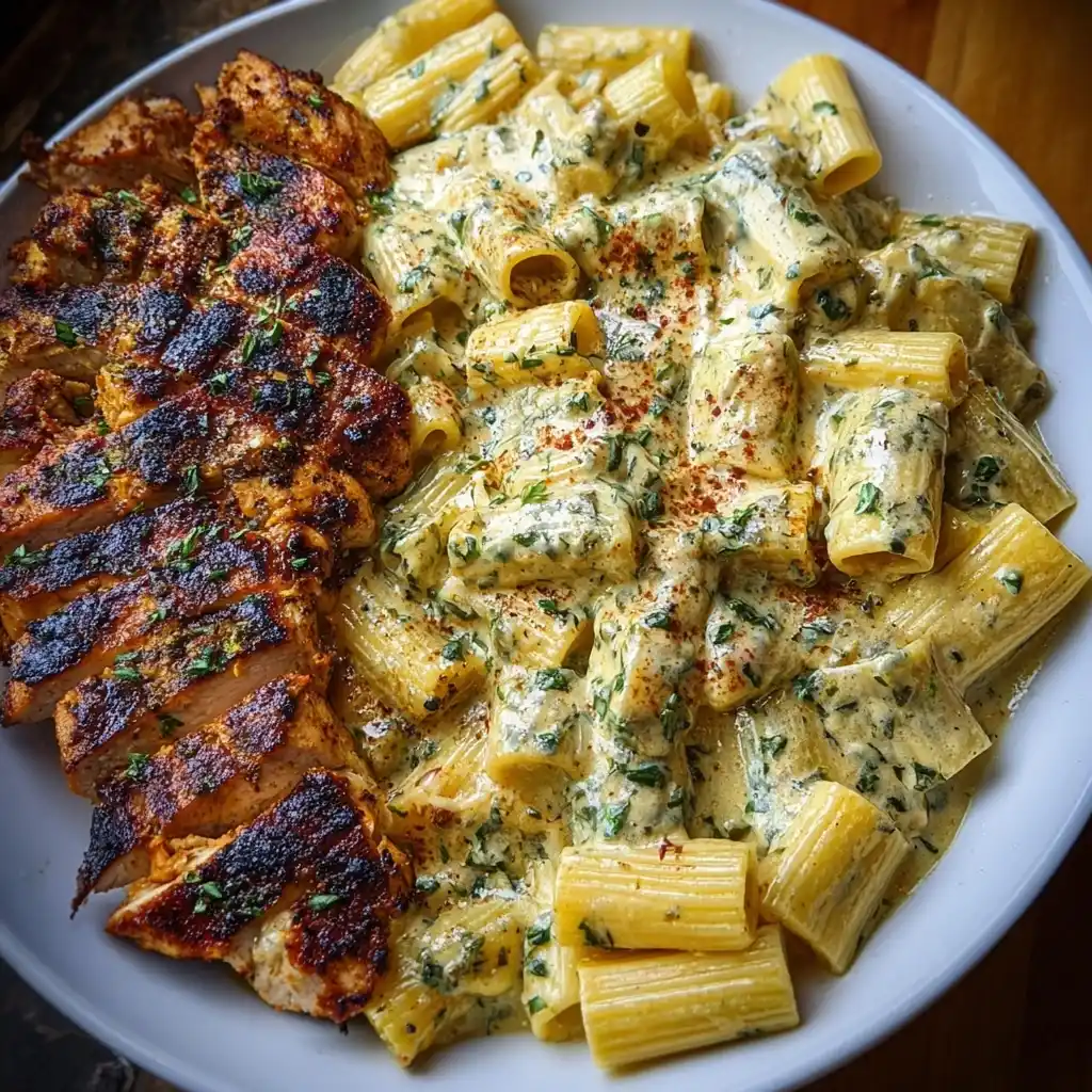 Rigatoni in Cheesy Italian Herb Alfredo