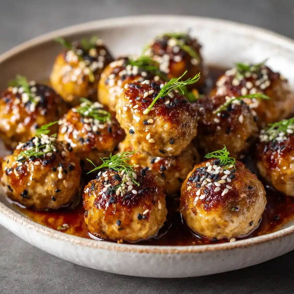 Sheet Pan Sesame Ginger Chicken Meatballs Recipe Sweet Chili Glazed Meatballs Oven Recipe Low Carb Sesame Ginger Meatballs...