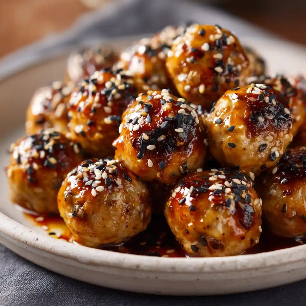 Sheet Pan Sesame Ginger Chicken Meatballs Recipe Sweet Chili Glazed Meatballs Oven Recipe Low Carb Sesame Ginger Meatballs...