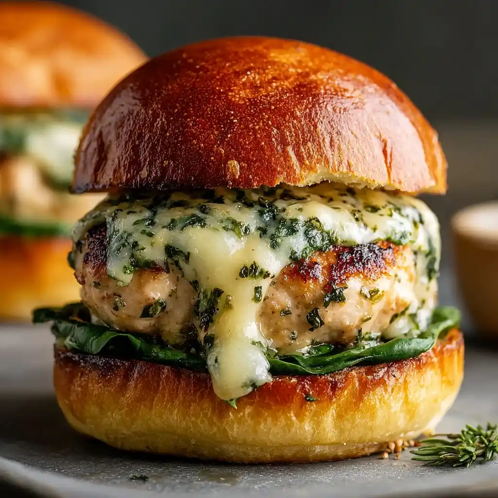 White Cheddar and Spinach Chicken Burgers