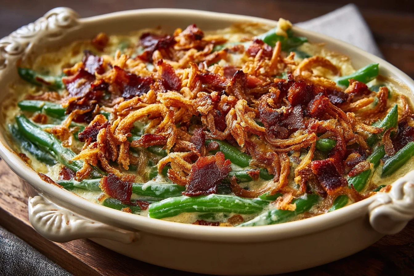 Easy Green Bean Casserole With Bacon Recipe Homemade Bacon Green Bean Casserole Best Green Bean Casserole With Bacon Toppi...