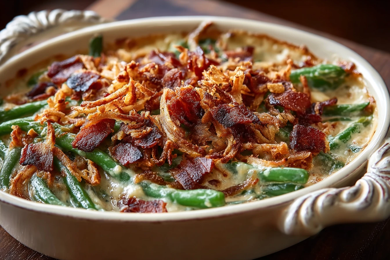 Easy Green Bean Casserole With Bacon Recipe Homemade Bacon Green Bean Casserole Best Green Bean Casserole With Bacon Toppi...