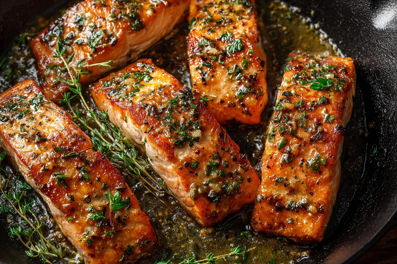 Easy Honey Garlic Butter Salmon Recipe One-pan Salmon Dinner Ideas Quick Honey Garlic Salmon Skillet 25-minute Honey Garli...